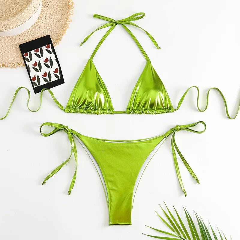 2026 PU Faux Leather Mini Micro Thong Bikini Women Swimwear Female Swimsuit Two-pieces Bikini set Bather Bathing Suit Swim K5280