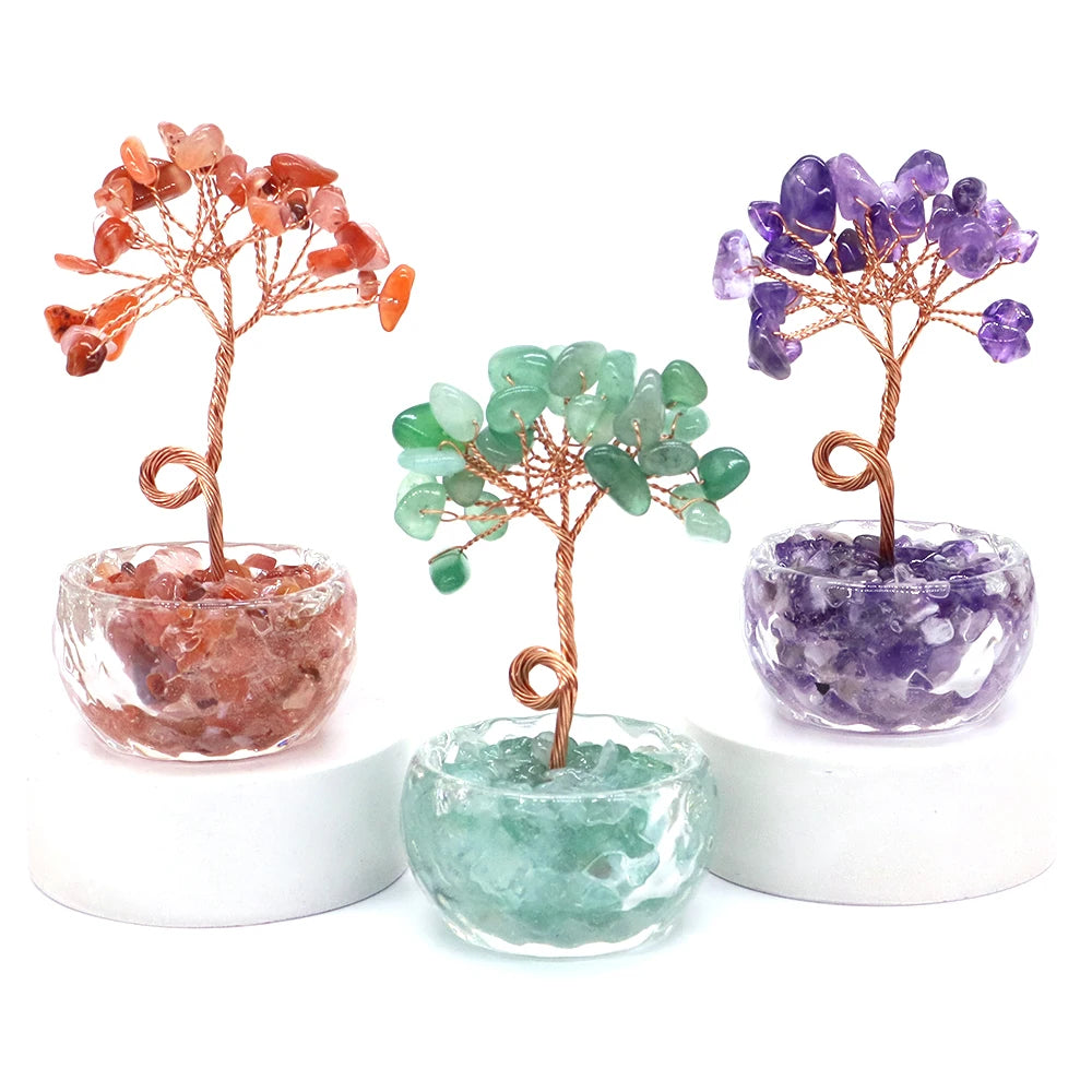 Crystal Money Tree | Natural Gemstone Healing Stone Feng Shui Decor | Copper Wire Wrapped | 1, 5 or 10 Pack