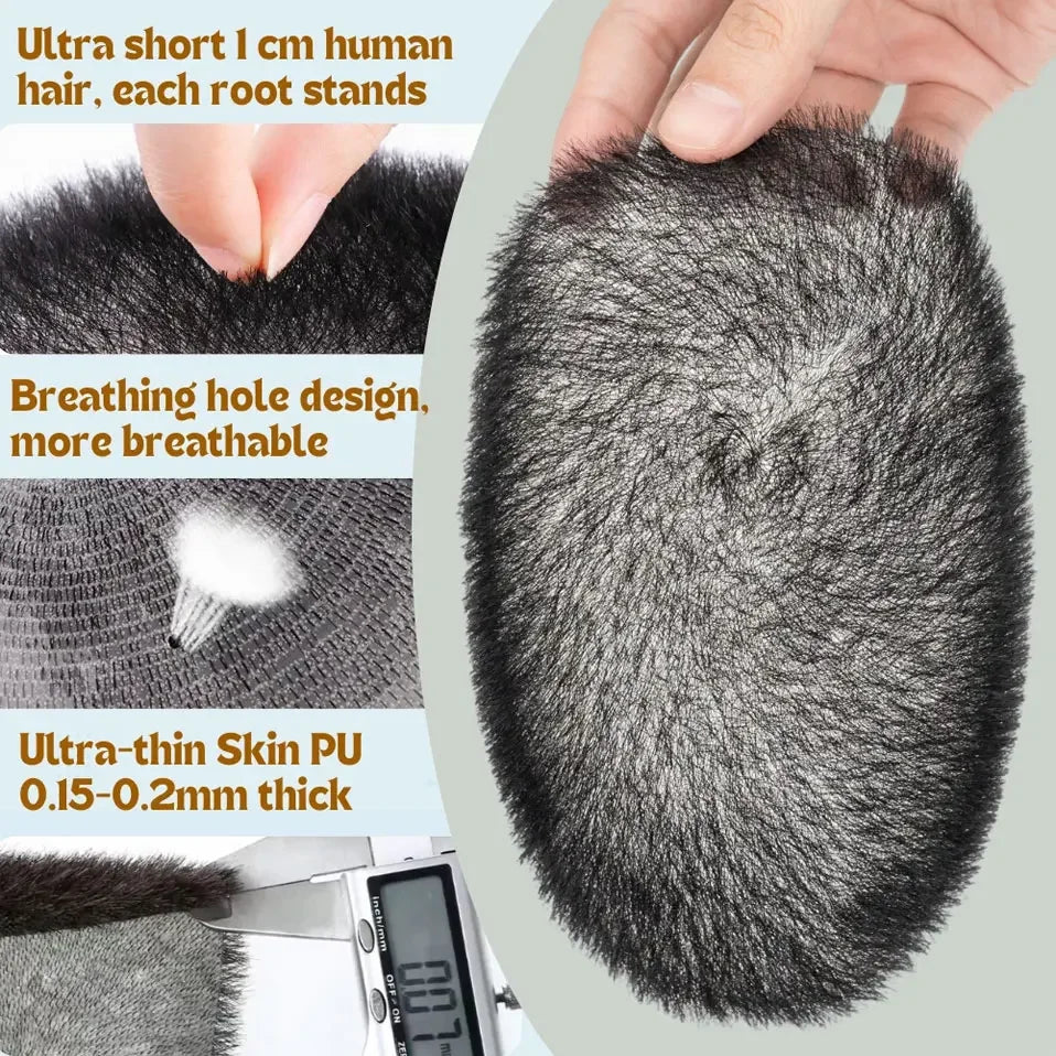 Men's Buzz Cut Toupee | 100% Human Hair | Super Thin PU Skin Base | Natural Black & Blonde