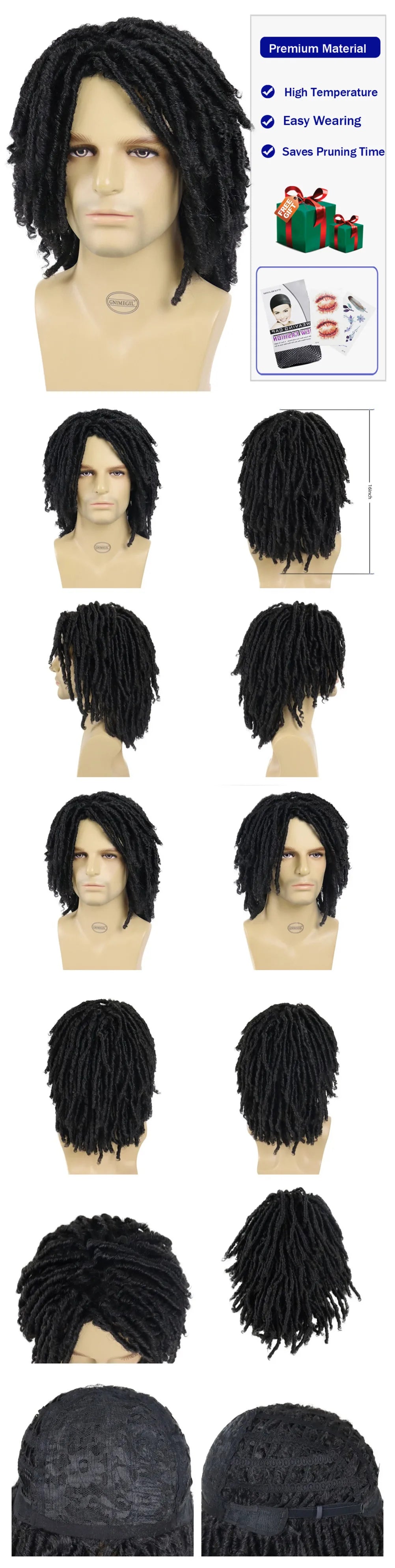 Synthetic Big Curly Wigs for Men Black Mixed Brown African Elastic Curls Hair Short Afro Wig Daily Breathable Man Wig Braided