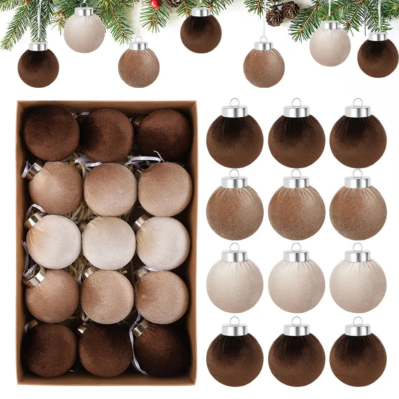 Vintage Velvet Christmas Ball Ornaments Set of 15 | 6cm Hanging Tree Decorations | 2025 Holiday Party & Home Decor Gift