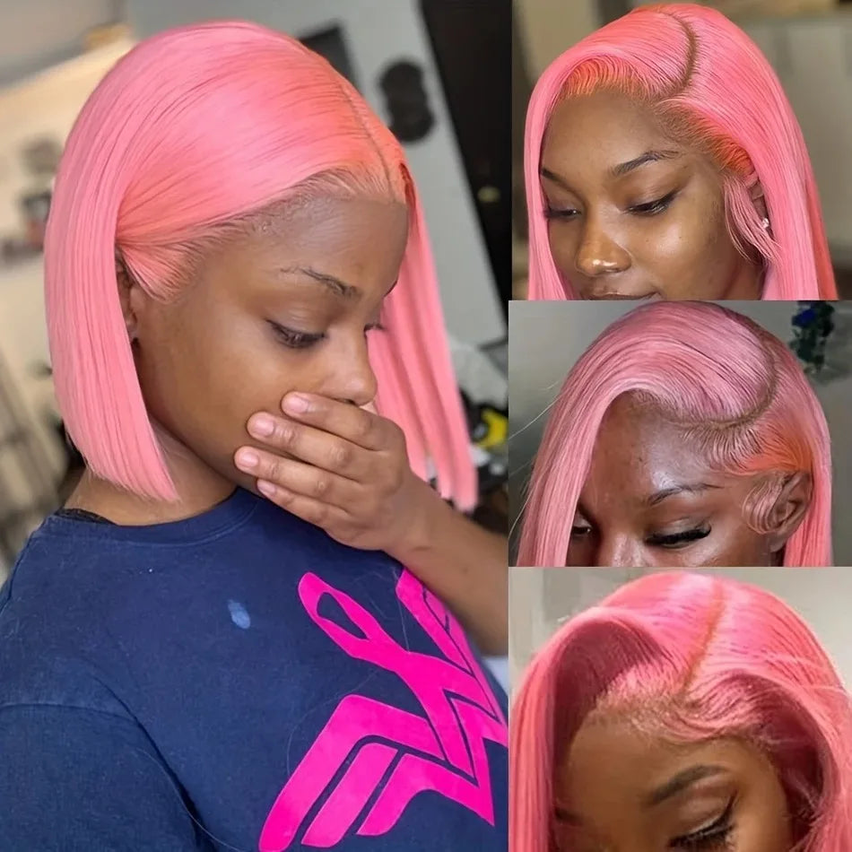 13x4 HD Short Ombre Blonde Wig Straight Bob Lace Front Wig Pre Plucked Synthetic Short Lace Frontal Wig Glueless Daily Cosplay