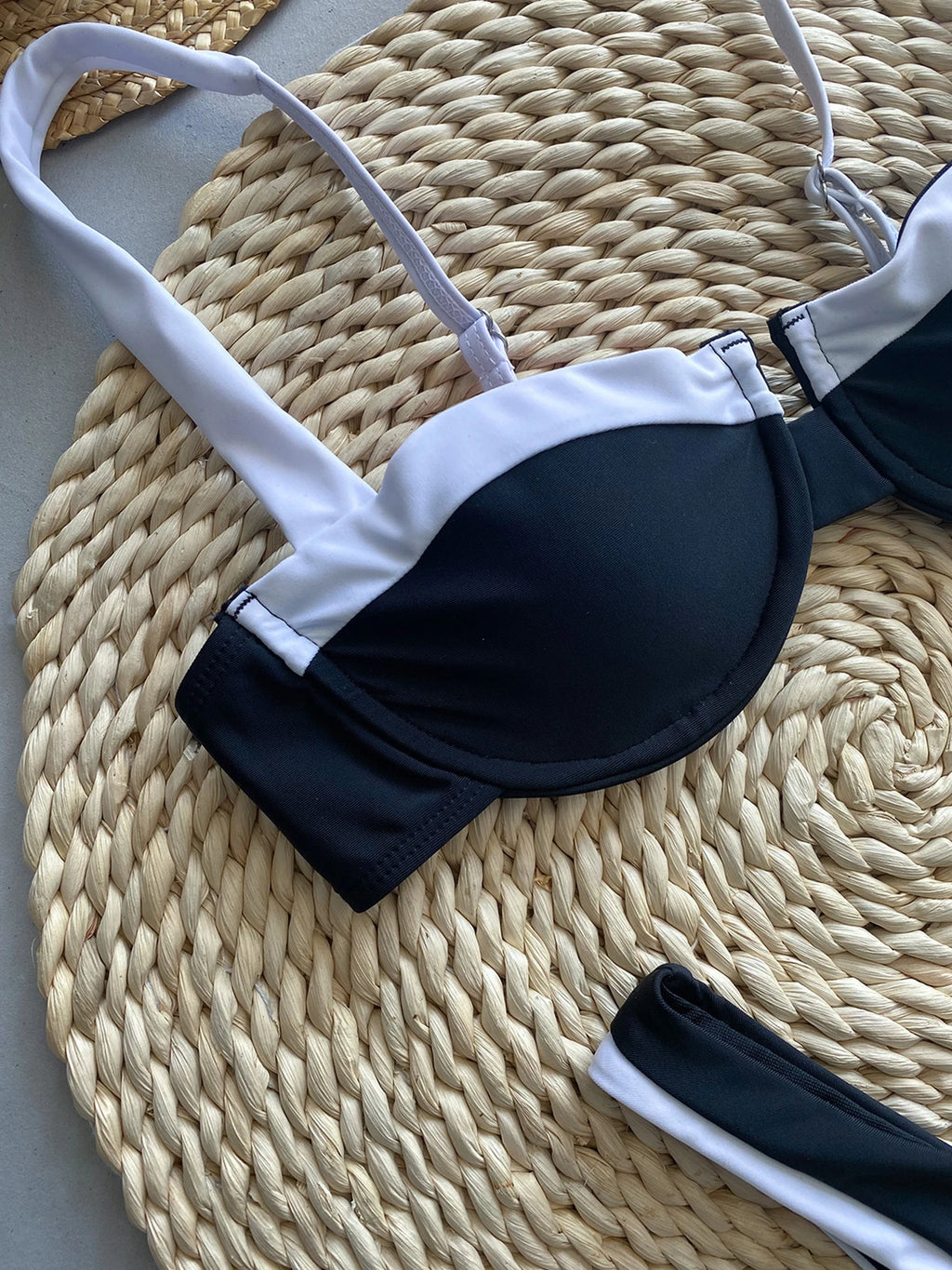 Black & White Patchwork Push-Up Bikini – Women's Two-Piece Swimsuit