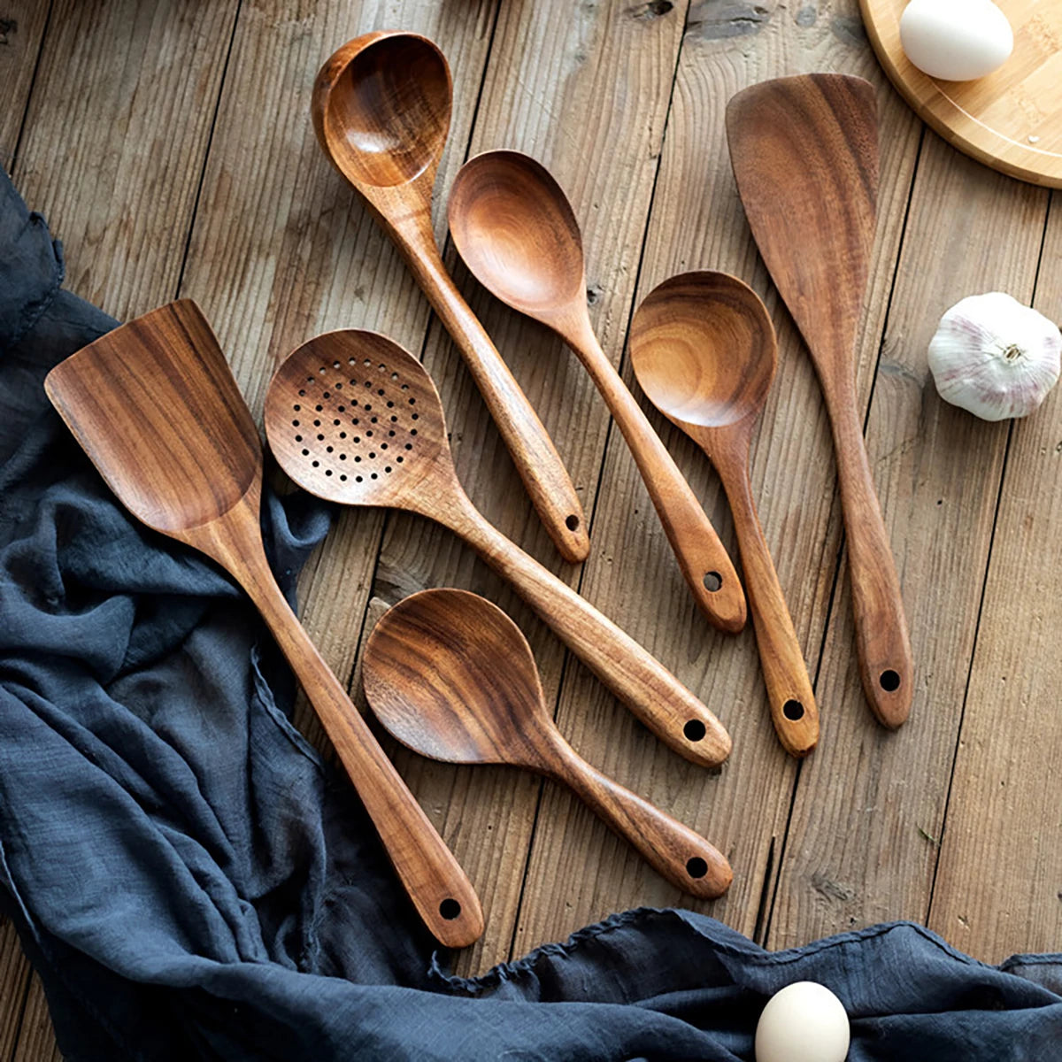 Wood Kitchenware Cooking Set – Natural Wooden Kitchen Utensils for Home Cooking