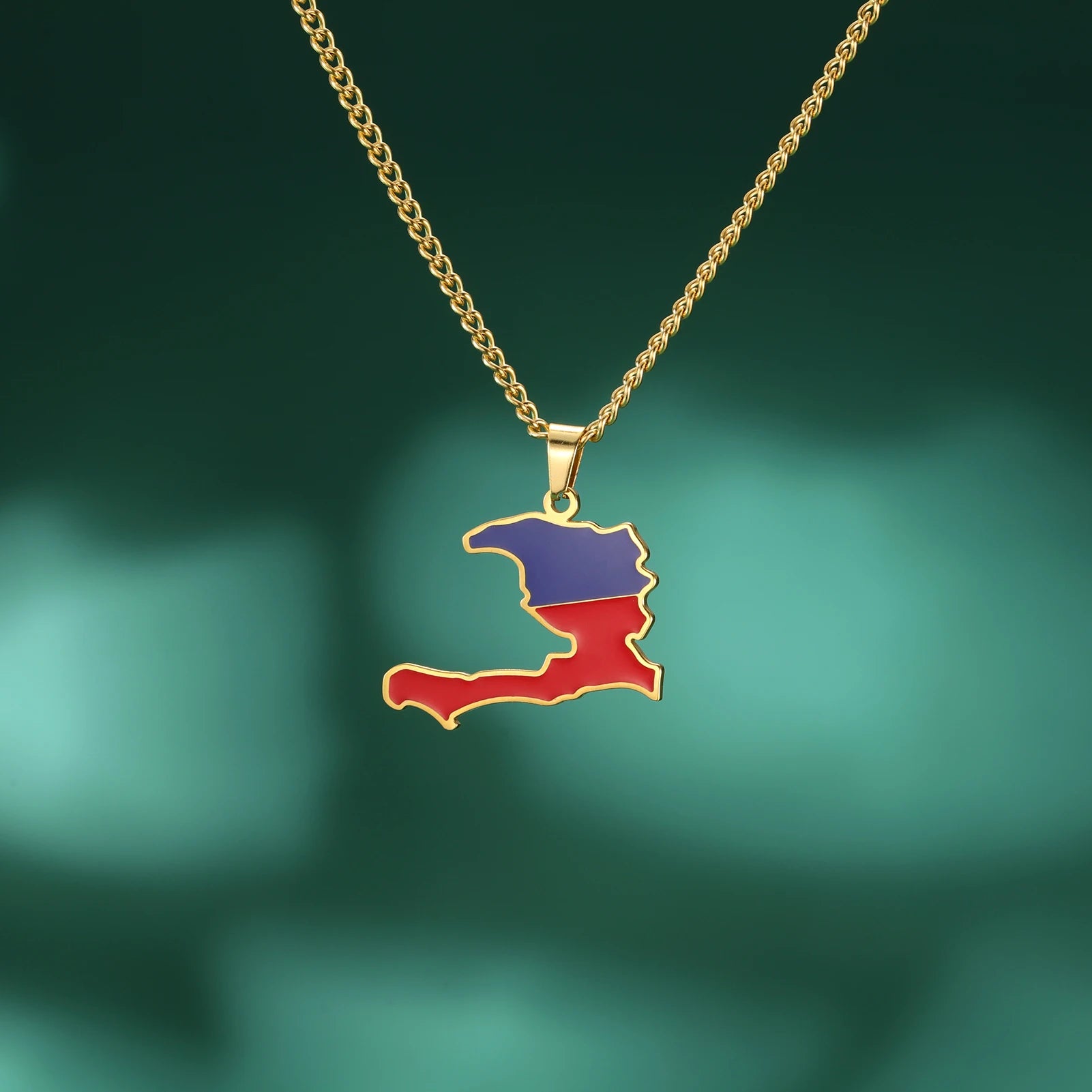 Haiti Flag Map Pendant Necklace – Stainless Steel Haitian Pride Jewelry for Men & Women