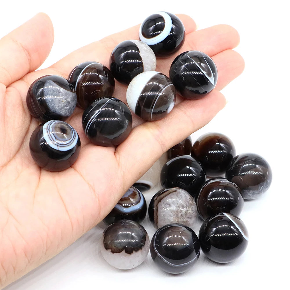 Black Agate Crystal Sphere | 20mm Natural Stone Healing Ball | DIY Jewelry, Meditation & Home Decor | 1–20pcs