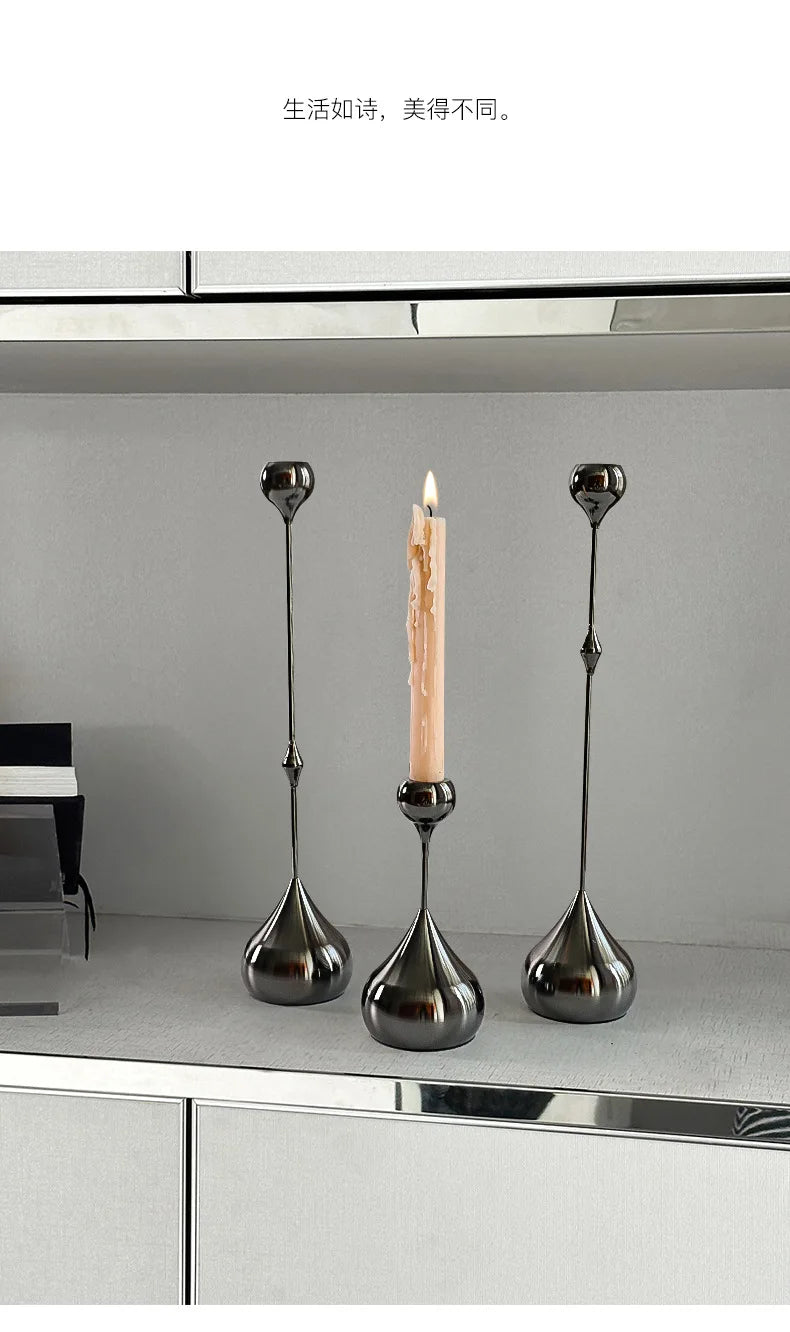 Water Drop Candle Holders Set of 3 | Luxury Nordic Iron & Glass Candlesticks | Romantic Dining Table Decor for Weddings & Home