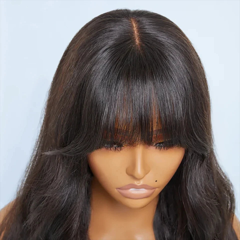 TOP Line 3x1 Middle Part Lace Wigs with Bangs Body Wave 100% Human Hair Wig Cheap Wig Brazilian Remy Bob Wigs For Black Women