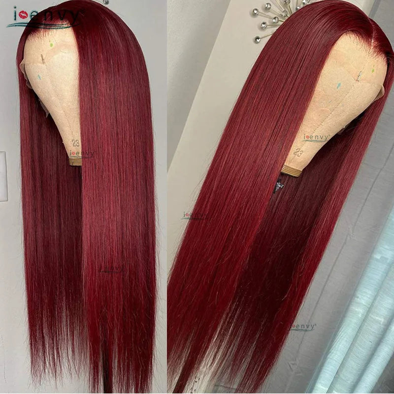 Ginger Blonde Lace Front Wigs Wear & Go 28inch Peruvian 13*1 Part Lace Front Human Hair Wig Remy 180% Colored Lace Wig Burgundy
