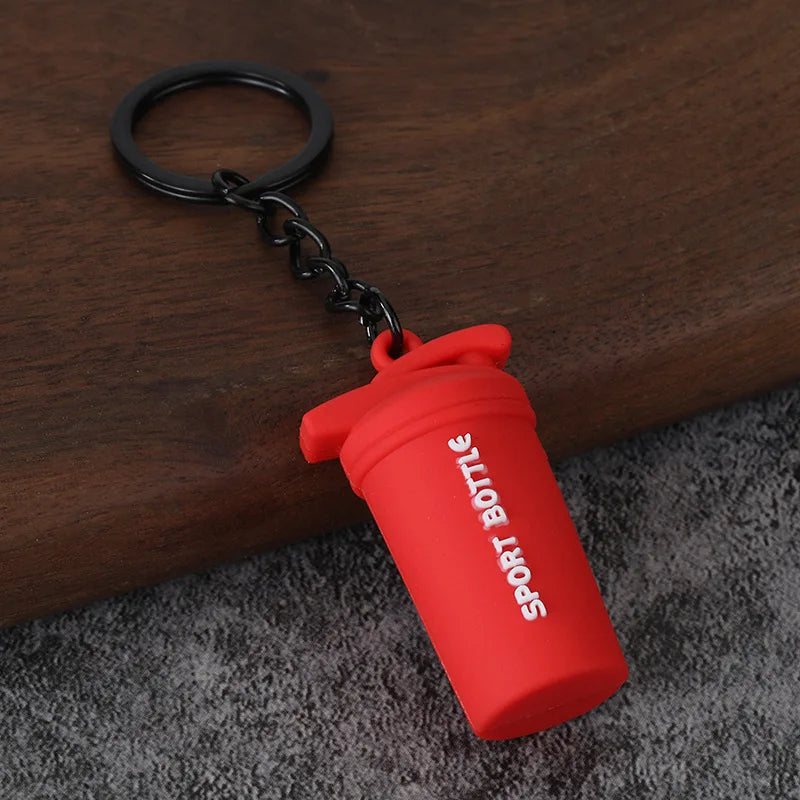 3D PVC Sports Fitness Pendant Mini Barbell Plates Keychain Kettlebells Water Cups Simulation Dumbbell Keyring Creative Bag Charm