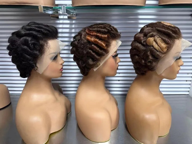 Full Hand Weaving Short Curly Wig 13*4 Lace Frontal Design Brazilian Virgin Remy Human Hair New Style Comfortable & Natural Fit