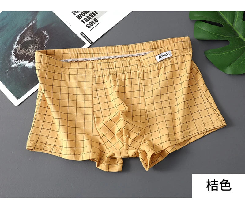 Men's Underwear Breathable Loose Mid Waist Sexy Plaid Homewear Panties Cotton Comfortable Boxer Shorts Elastic Mens Underpants