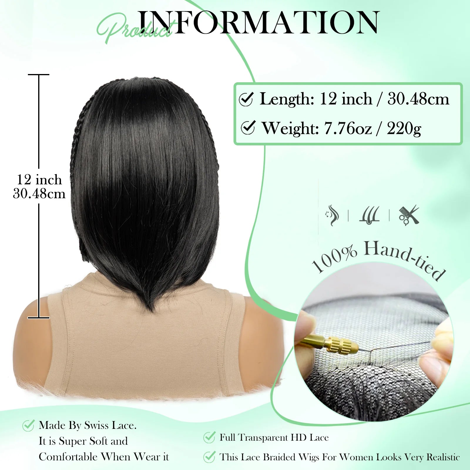 Synthetic Cornrow Braided Wigs Straight 13x4 Lace Frontal Wig With Baby Hair Partition Design With Braided For Black Women
