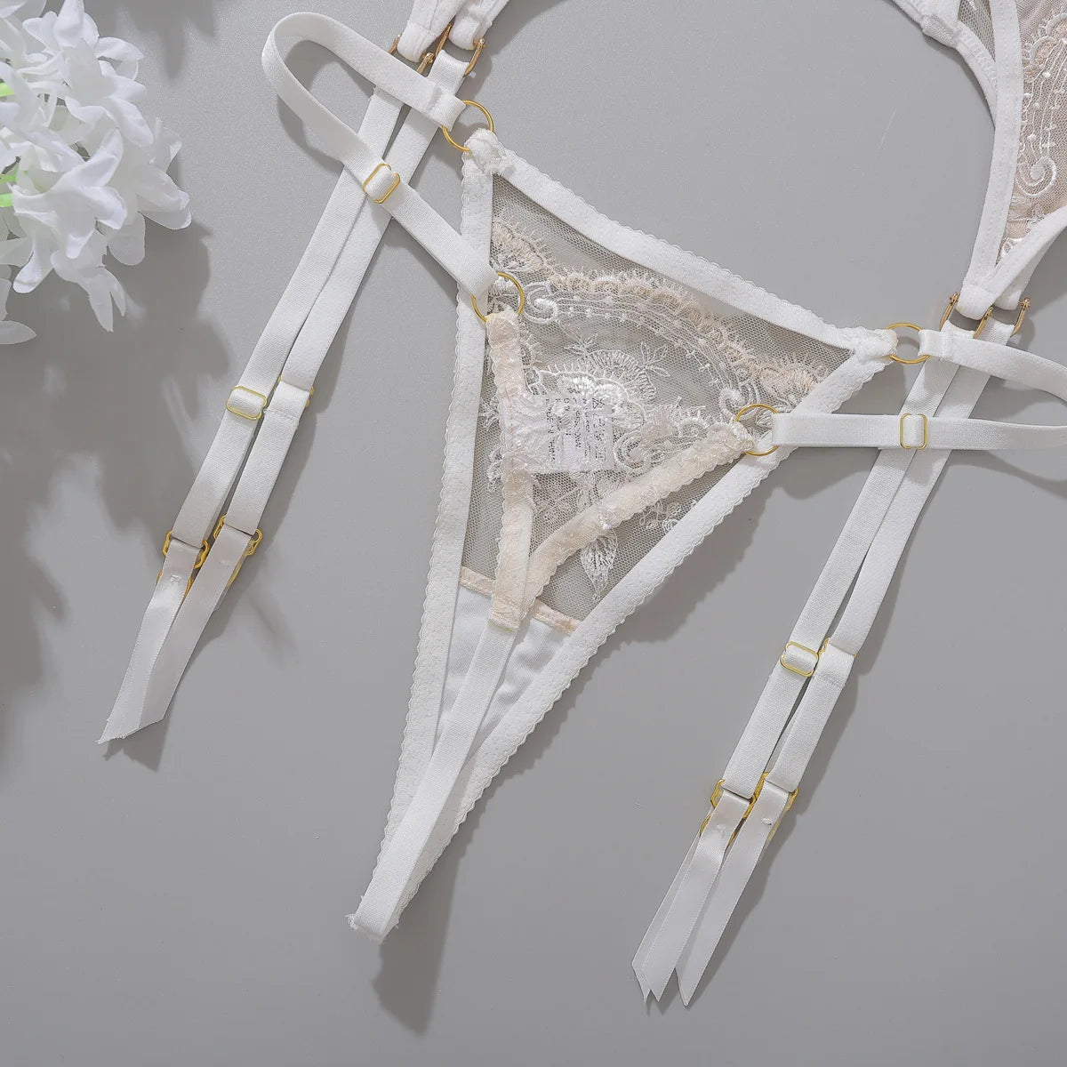 Embroidered Floral Lace Bodysuit Lingerie Set – Sexy Bra & Brief Underwear