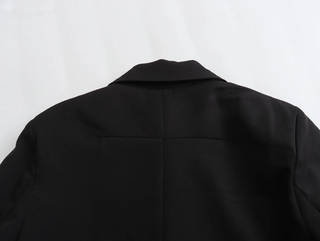 Women's Solid Office Jacket – Long Sleeve Button Coat with Pockets