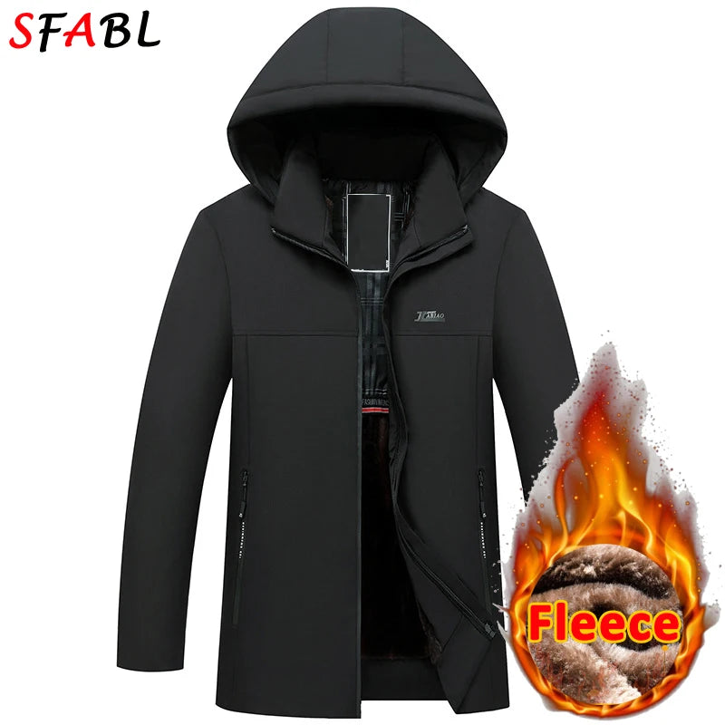 Men's Hooded Fleece-Lined Winter Parka – Korean Style Zip Jacket with Pockets