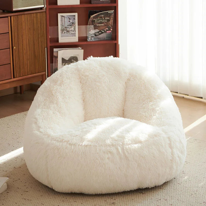 Cute White Nordic Children's Sofa – Recliner Lazy Puff for Kids' Living Room