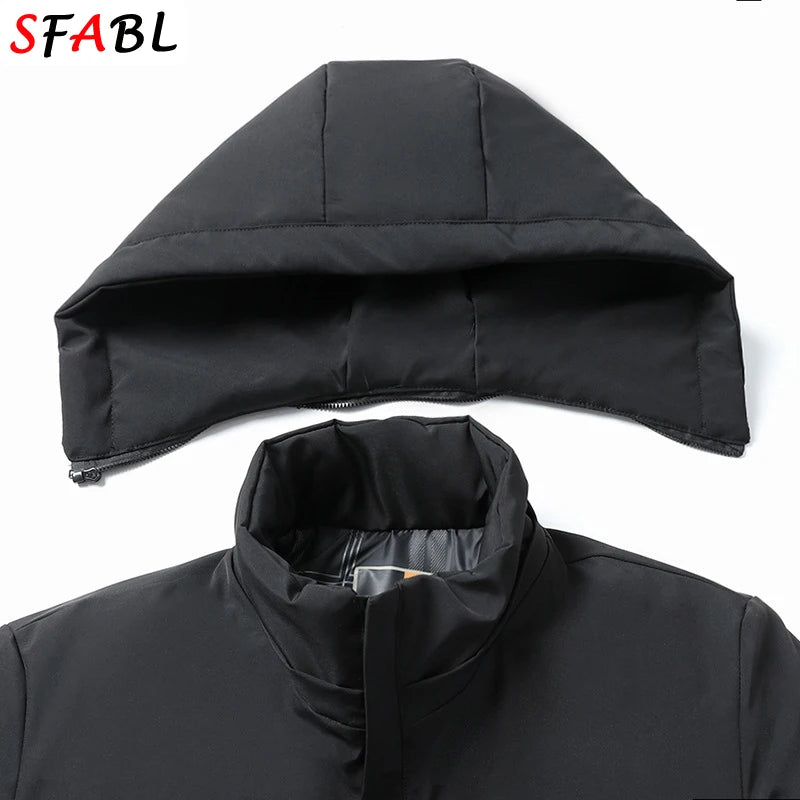 Men's Hooded Fleece-Lined Winter Parka – Korean Style Zip Jacket with Pockets