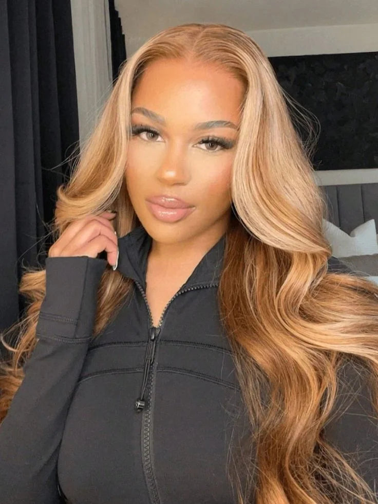 Highlight Body Wave Lace Front Wigs Synthetic 13x4 Ombre Blonde Lace Front Wig 13x6 HD Honey Blonde Lace Frontal Wigs For Women