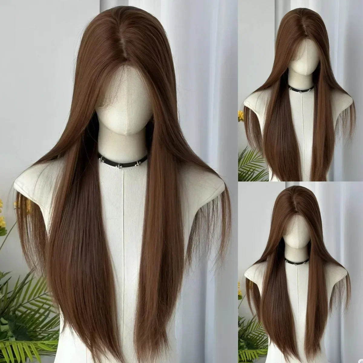 Brown Wig Long Shtriaght Hair Wig 24inch Light Brown Synthetic Wigs for Women Daily Use Heat Resistant Fibers Headband Wig 가발