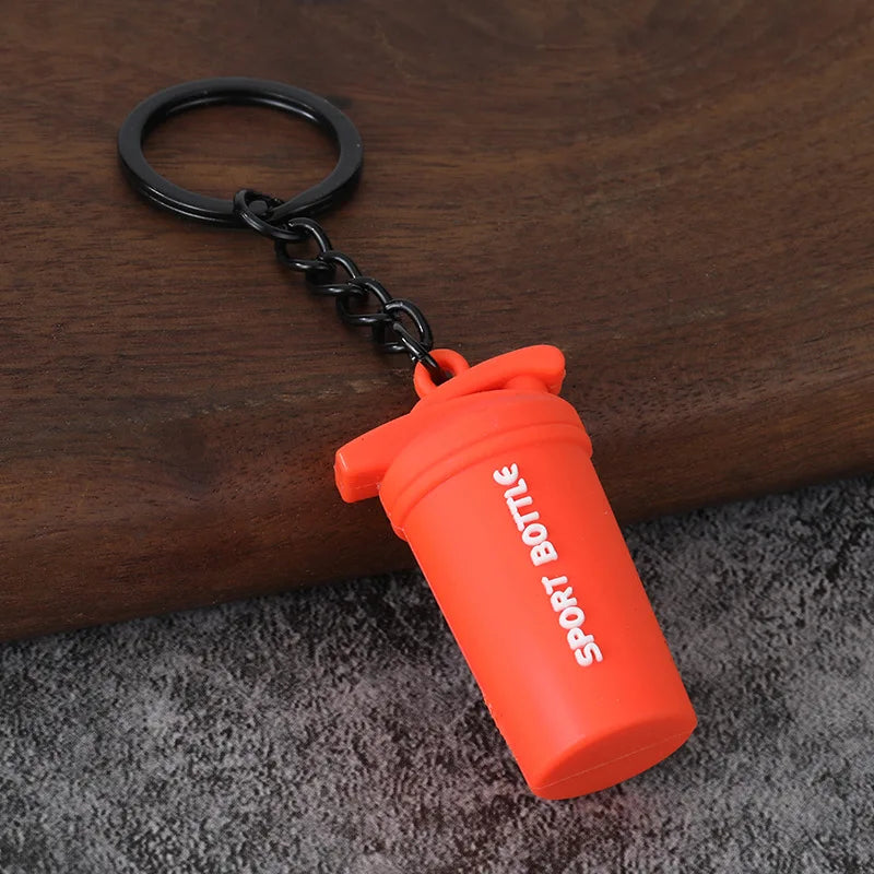 3D PVC Sports Fitness Pendant Mini Barbell Plates Keychain Kettlebells Water Cups Simulation Dumbbell Keyring Creative Bag Charm
