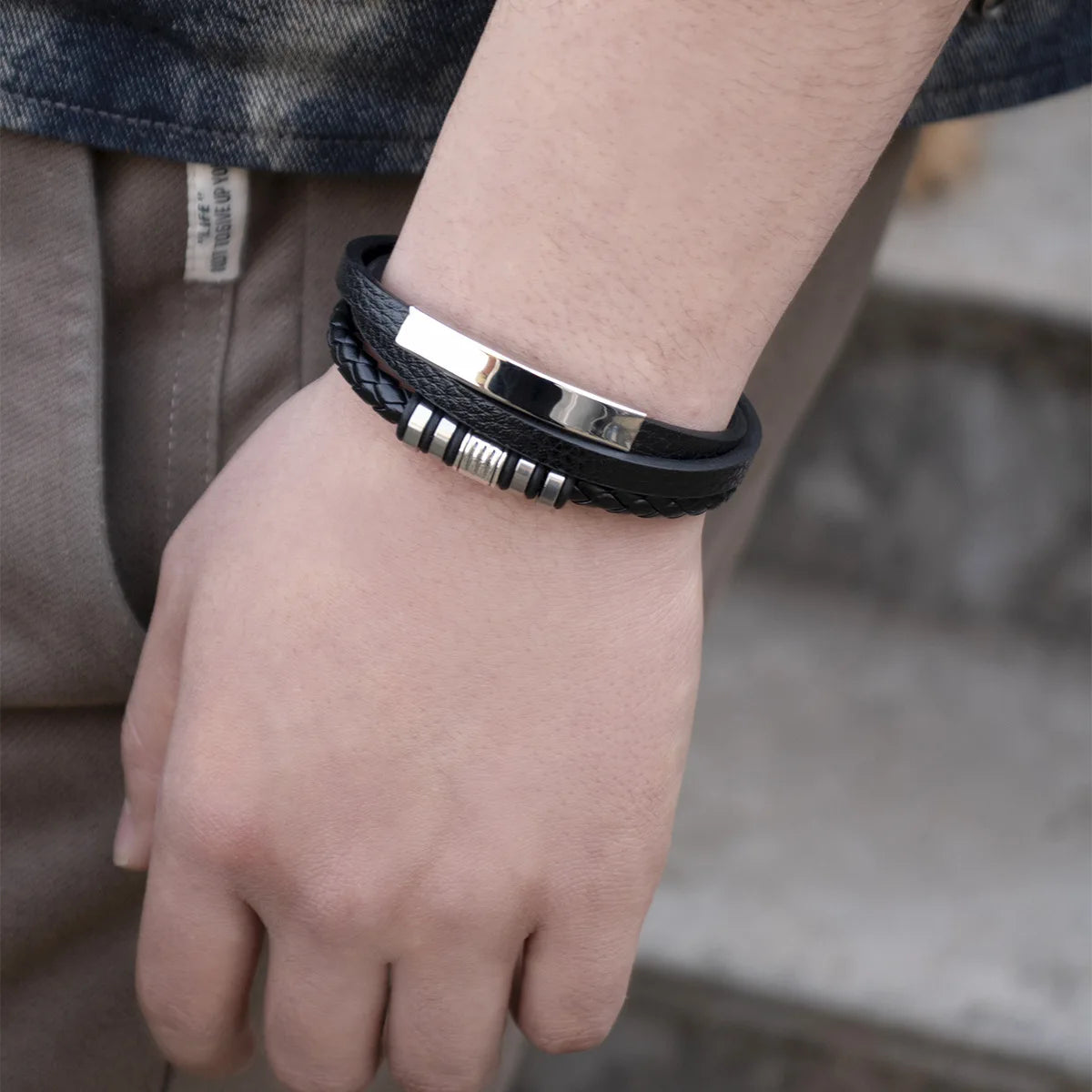 IFYOUOO Bracelet 21CM Multilayer Braided Rope Bracelets for Male Trendy Leather Bracelets For Men Stainless Steel Jewelry Gifts