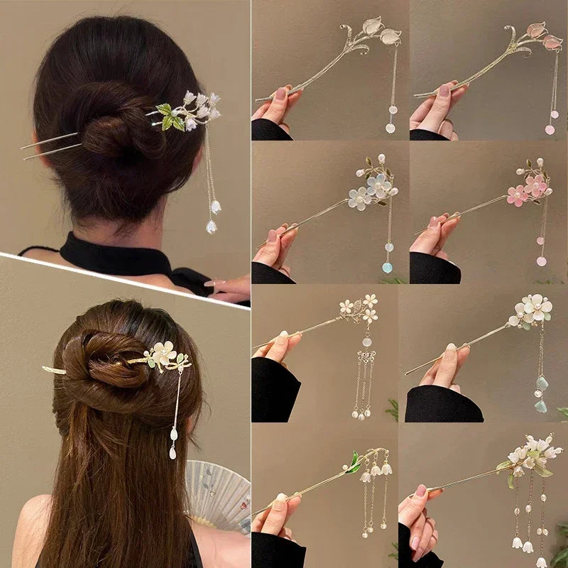 Charm Metal Hairpins Retro Antique Tassel Phoenix Student Pearl Rhinestone Butterfly Hair Stick Jewelry Wedding Hair Accessories