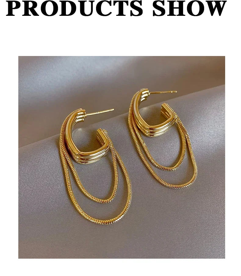 Elegant Metal Dangle Ear Accessories Luxury Geometric Tassel Earrings New Feminine Wedding Party Jewelry Womens Gift