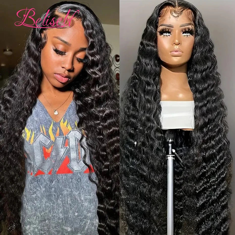 Beliself 300 Density Loose Deep Wave 13x6 HD Lace Frontal Wig Pre Plucked 13X6 HD Lace Wig Human Hair 5x5 HD Lace Closure Wig