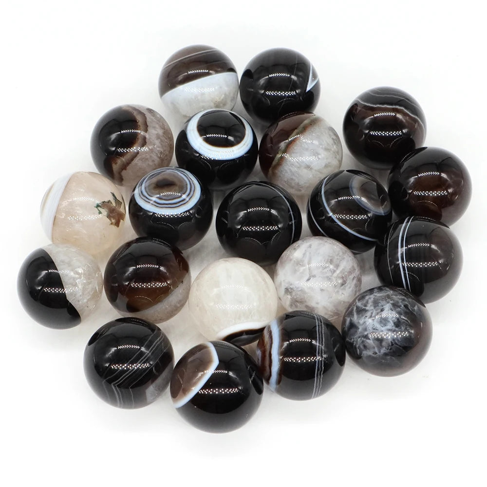 Black Agate Crystal Sphere | 20mm Natural Stone Healing Ball | DIY Jewelry, Meditation & Home Decor | 1–20pcs