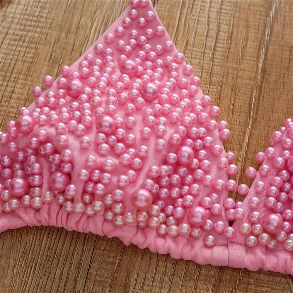 Pearl Bikini String Thong Swimsuit – Y2K Kawaii Two-Piece Swimwear