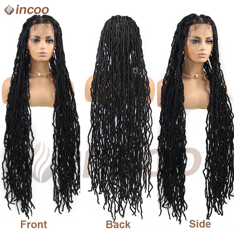 Locs Goddess Full Lace Synthetic Braided Wig 40'' Soft Butterfly Crochet Hair Wig Pre Looped Afro Box Braids Wig For Black Women