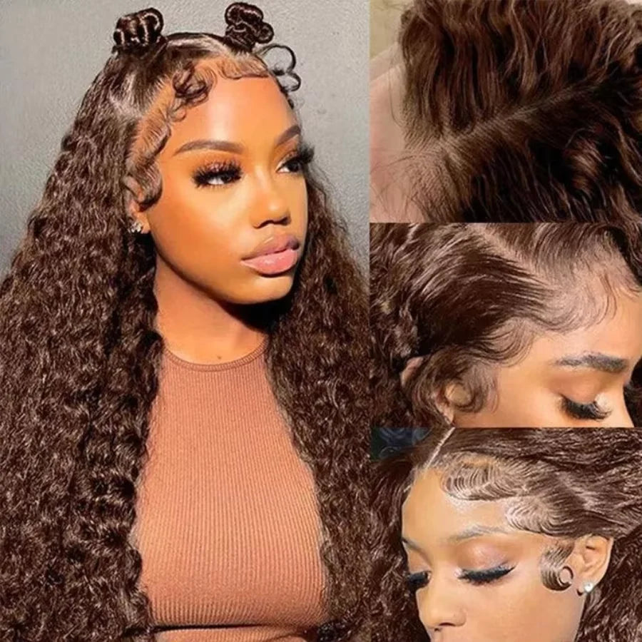 Chocolate Brown Deep Wave Curly Wigs Human Hair 36 Inch Lace Front Human Hair Wig 13x6 Hd Lace Frontal Wig Human Hair For Women