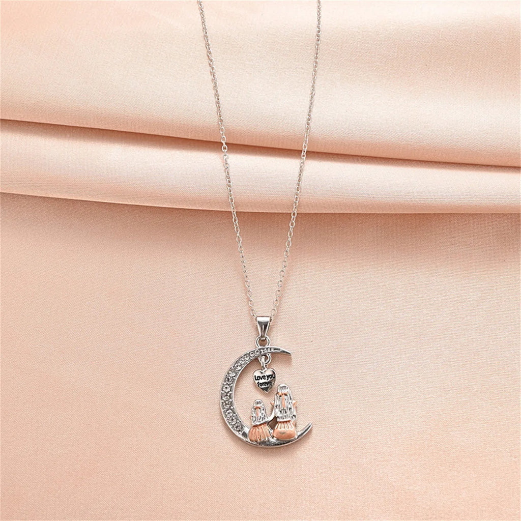Fashion Mom Daughter Moon Pendant Necklace Love You Forever Heart Necklaces Mothers Day Jewelry Gifts