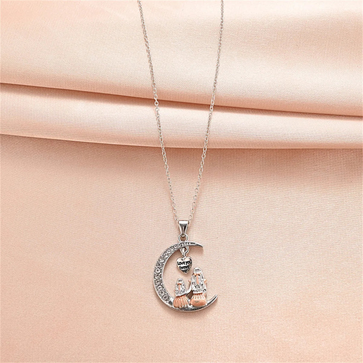 Fashion Mom Daughter Moon Pendant Necklace Love You Forever Heart Necklaces Mothers Day Jewelry Gifts