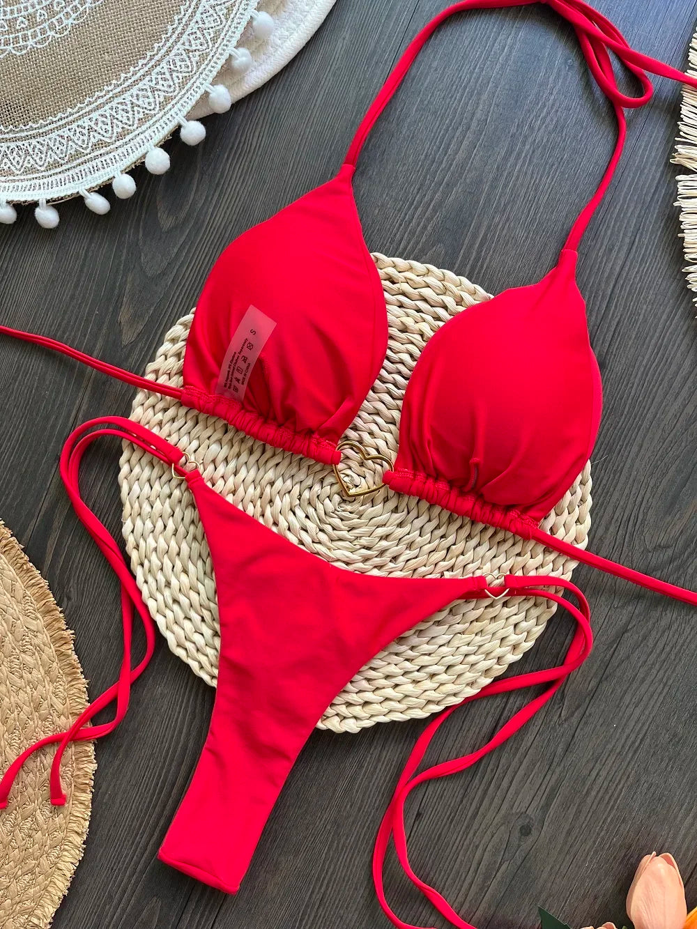 Sexy Halter Solid color Bikini Set Women's Swimsuit Two-piece Triangle Thong Swimwear Bathing Suit Brazilian Biquinis