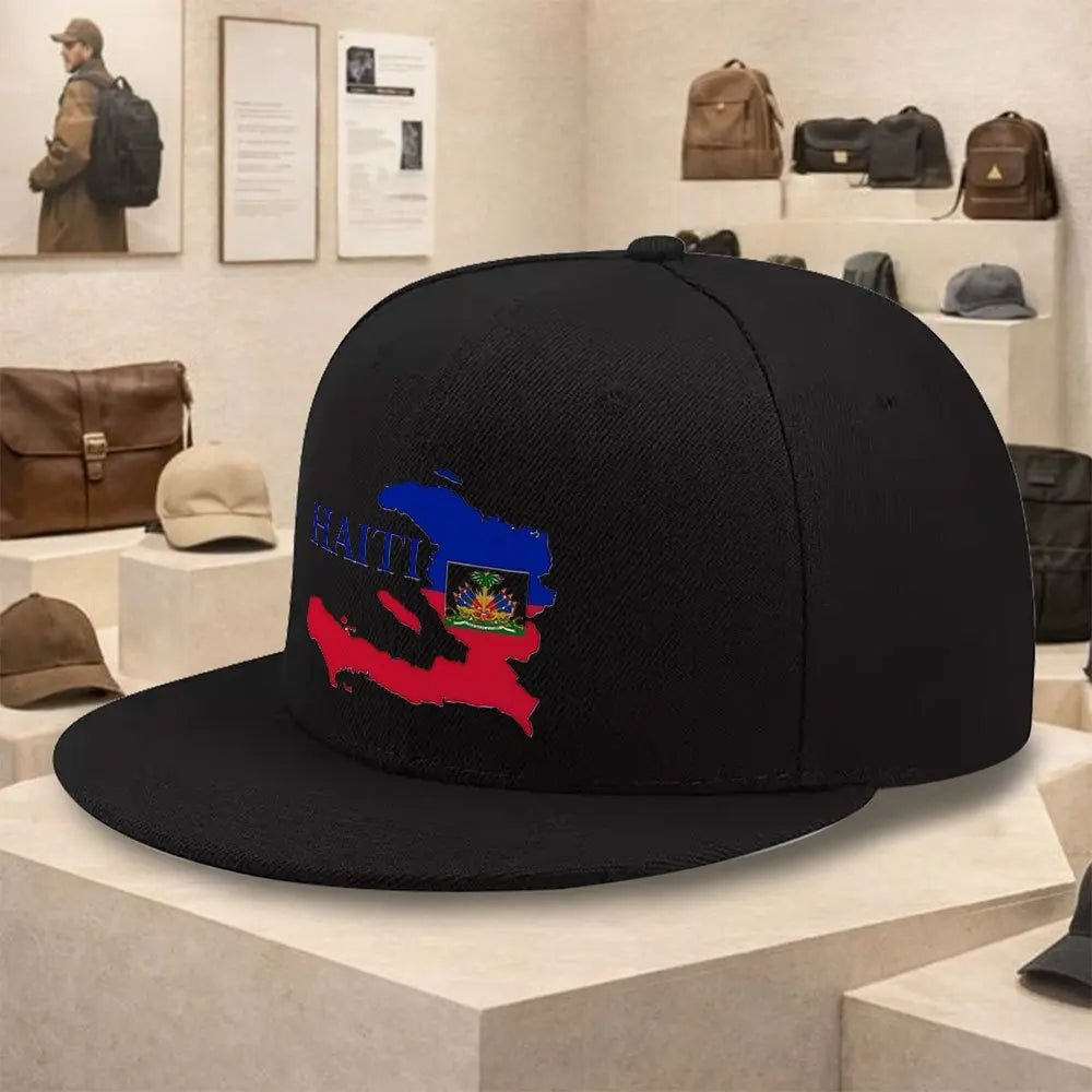 Haiti Map Flag Baseball Cap – Unisex Cotton Snapback Hip-Hop Hat