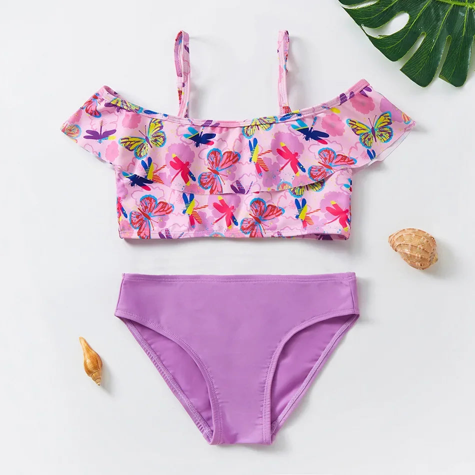 Kids Rainbow Bikini Set – Girls Two-Piece Flounce Swimsuit (Ages 2–10)