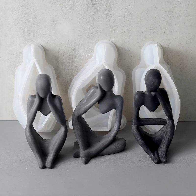 Thinker Statue Silicone Mold | 3D DIY Resin & Plaster Abstract Figure Mould | Nordic Home Decor Craft