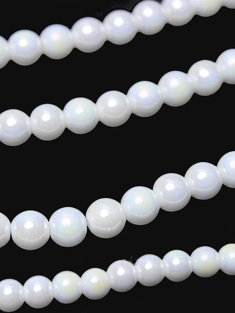 Natural AB Color Porcelain White Crystal Beads Glass Round Loose Beads For Jewelry Making DIY Necklace Bracelet 15inches 6/8/10m