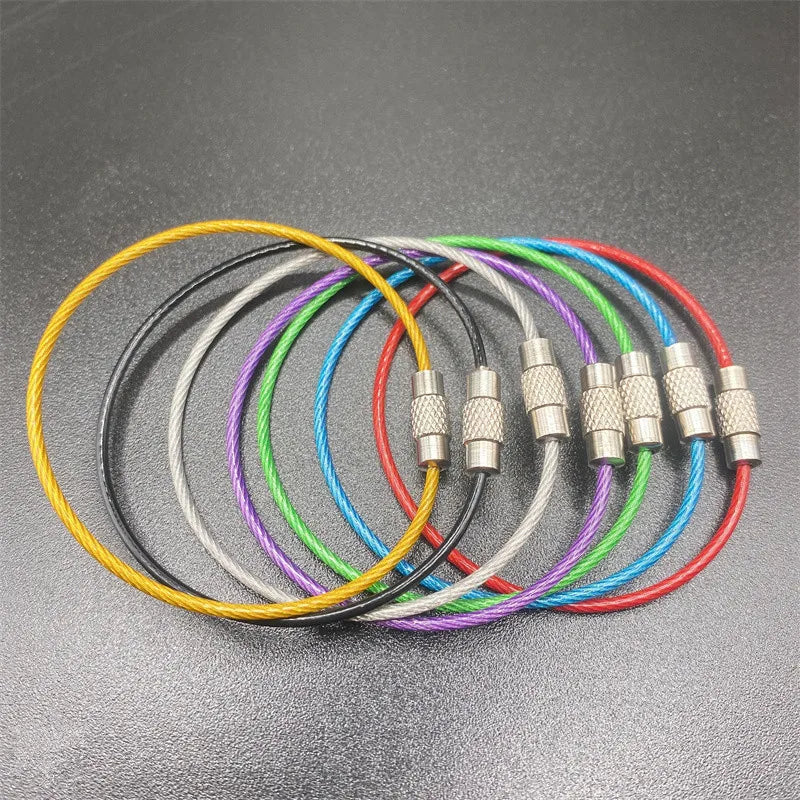 10pcs Keychain Rope Stainless Steel Wire Cable Loop Screw Lock Gadget Ring Keyring Circle Camp Hanging Outdoor Tool Accessories