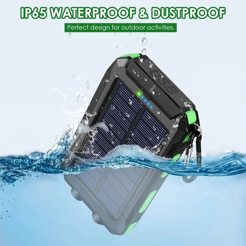 Solar Power Bank – 80000mAh Portable Charger with Strong LED Light for All Smartphones