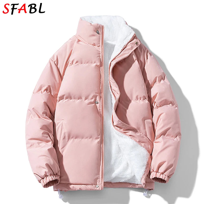 Men's Hooded Fleece-Lined Winter Parka – Korean Style Zip Jacket with Pockets