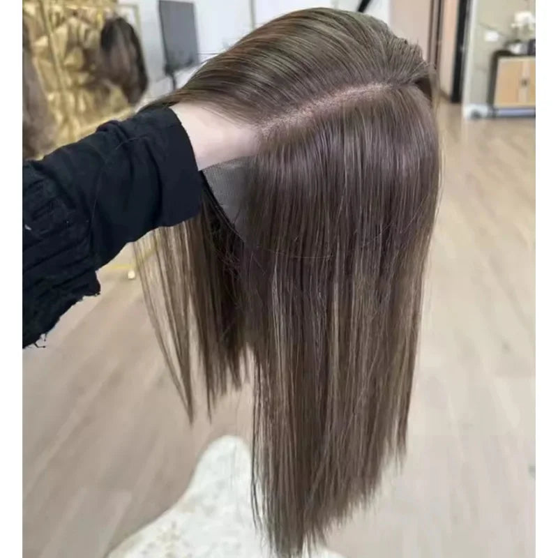 Dark Brown Lace Frontal Wig With Blonde Highlights And Dark Roots Brown Blonde Balayage Heat Friendly Synthetic Wig For Women