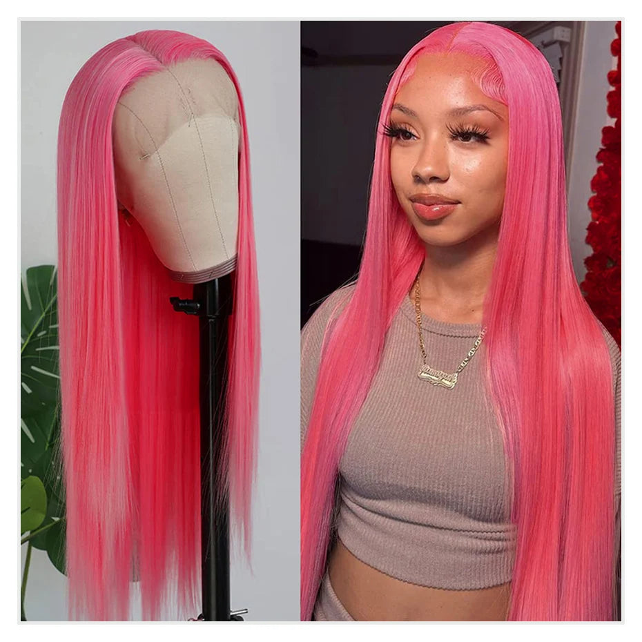 Pink Human Hair Wig – 30 & 38 Inch 613 HD Lace Frontal 13x6 Colored Wig