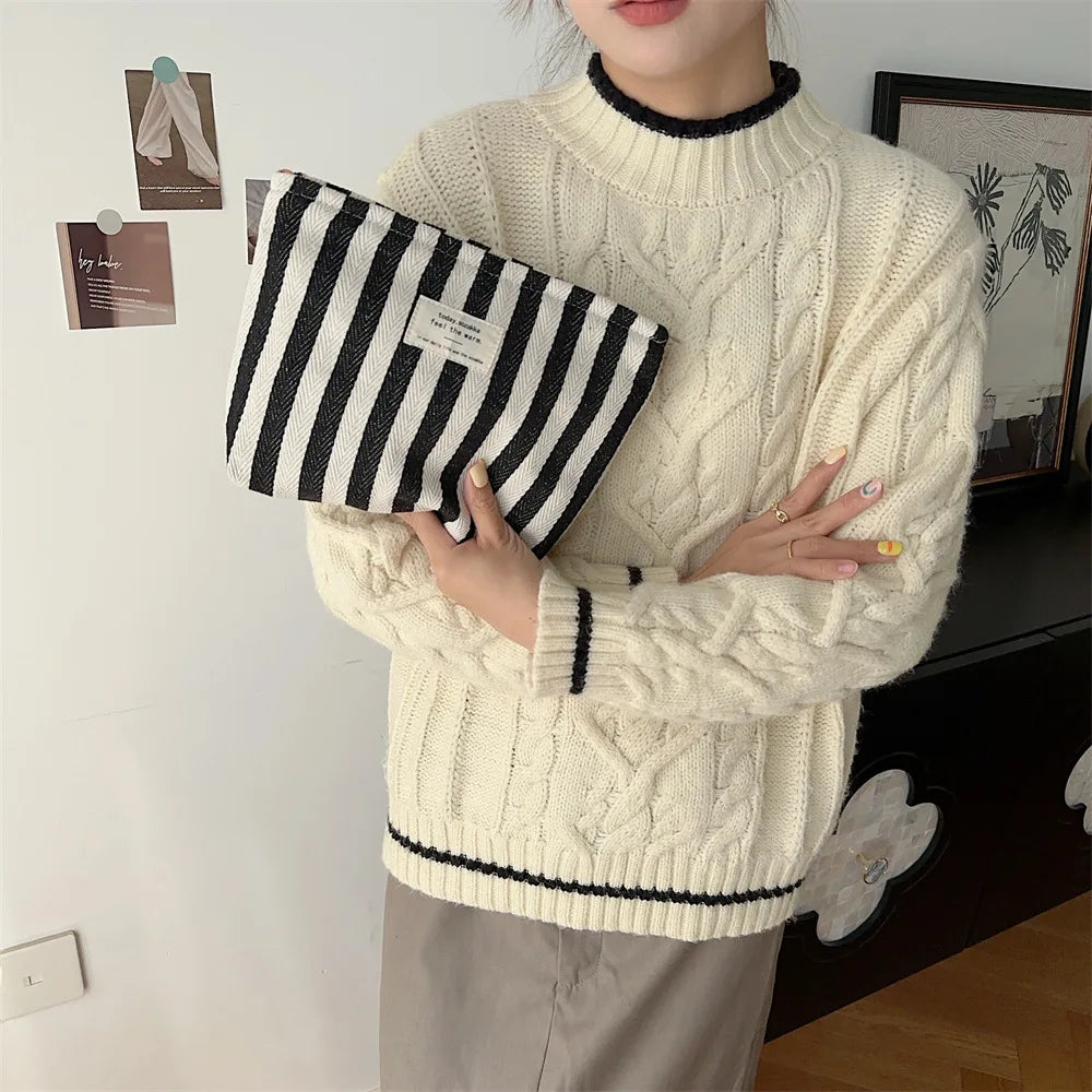 Stripe Cosmetic Bag Waterproof Women Cosmetic Bag Small Bag Storage Makeup Case,Travelling Pouch Organizer for Lady