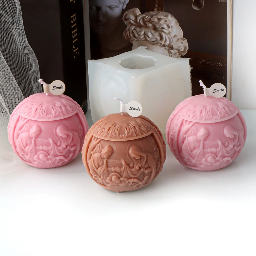 Jesus Family Sphere Silicone Mold | DIY Holy Family Round Ball Resin & Plaster Ornament Mold | Candle & Craft Making Tool