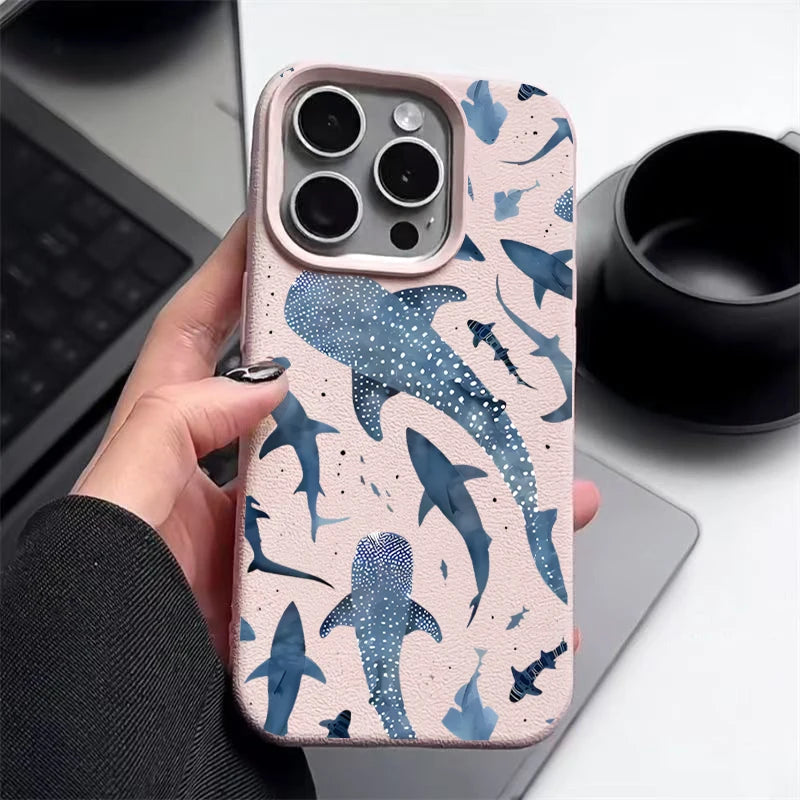 Whale Pattern Case For iPhone 17e 17 16 15 14 Pro Max 13 12 Pro Max 11 16e Shockproof Soft Silicone Leather Texture Phone Cover