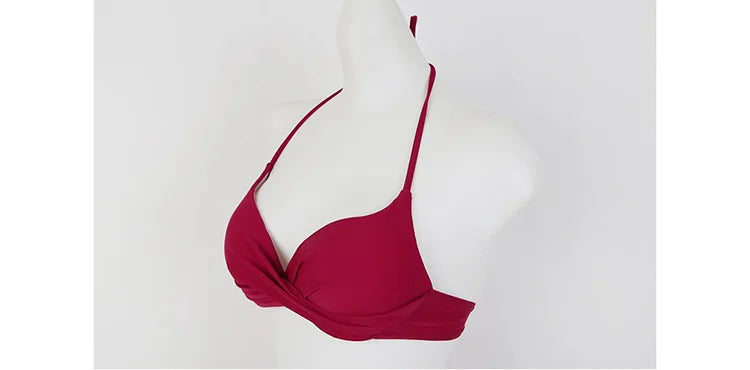 2024 Women's Swimwear Female Swimsuit Red Padded Triangle Bathing Suits Girls Korean High Waisted Bikini Set Beach Wear Swim