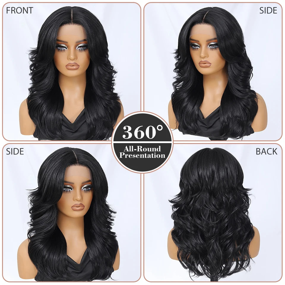 Ombre Brown Blonde Synthetic Body Wave Lace Front Wig 13x5x1 For Black Women 18“ T Part Wavy Layered Cosplay Wig with Baby Hair